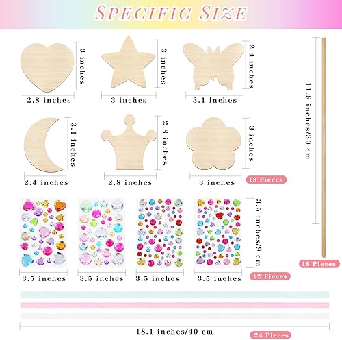 Miniatura 2 de Aodaer Kit de 54 varitas de hadas de princesa que incluye varitas de hadas de madera calcomanías de gemas cintas para hacer tu propia varita de