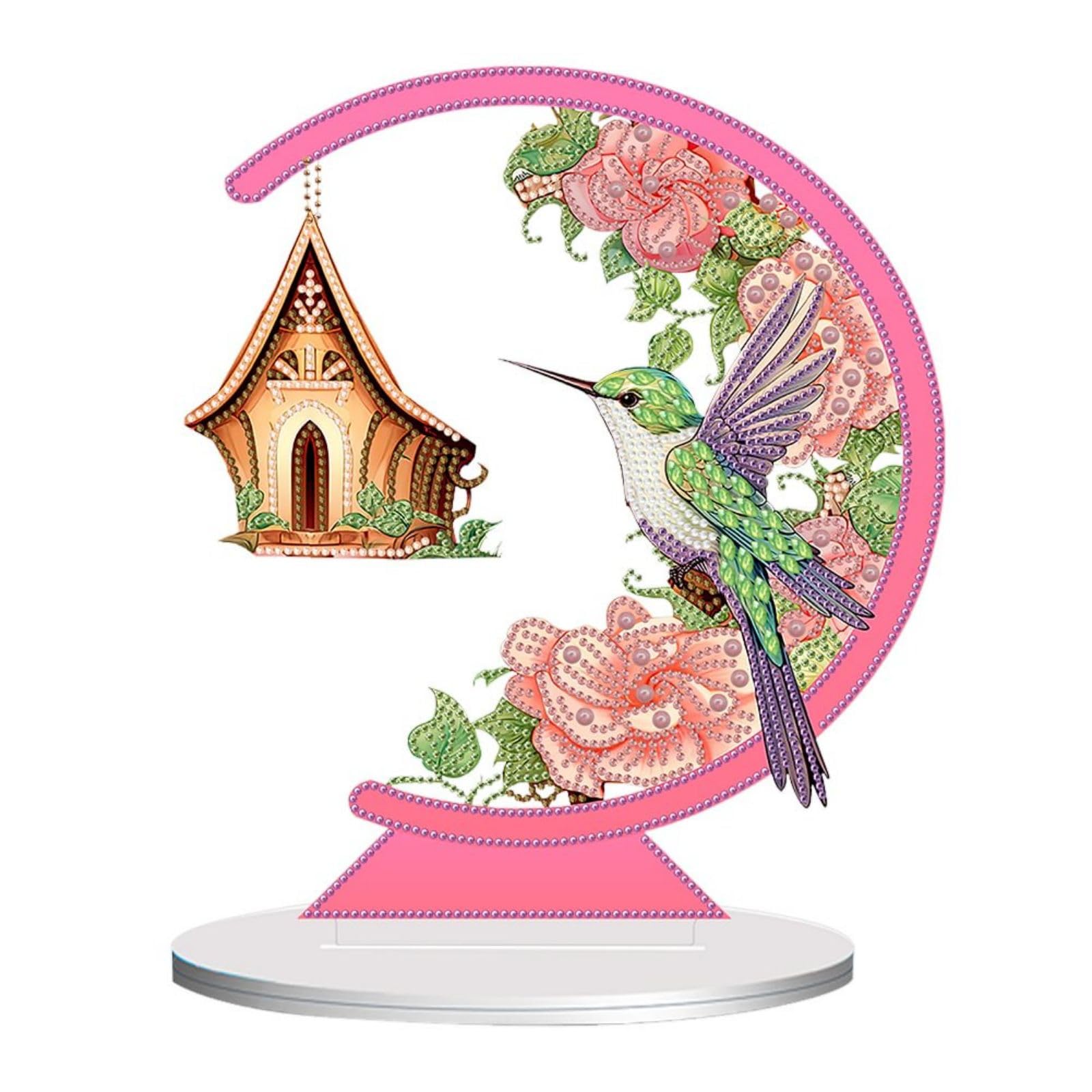Colibrì con amore, fiori fai da te, decorazione da tavolo con diamanti 5D, decorazione da tavolo, decorazione da tavolo con diamanti, pittura in piedi, set di decorazioni