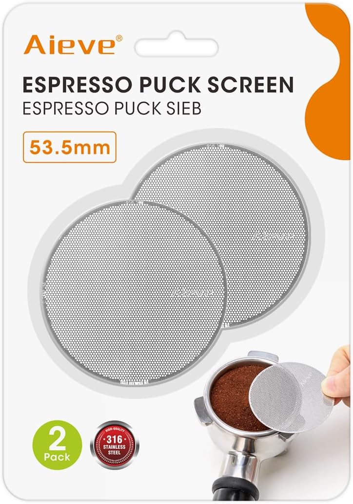 Aieve 53.5 mm Espresso Puck Screen, Reusable Filter Ultra-Slim 0.2 mm for Espresso Portafilter Filter Basket 2 Pack
