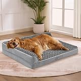 Amazon product image of XL Orthopedic Dog Bed for Large Sized Dogs, 42"x30"x7.5", Grey | Waterproof, Washable Cover, L-Shaped Pet Couch, Egg-Crate Foam for Joint Pressure Relief, Portable Handle