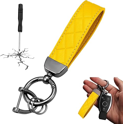 STACCTE Llavero de cuero para llaves de coche, llavero decorativo universal, anillo en D antipérdida, llavero giratorio de 360 grados, llavero para