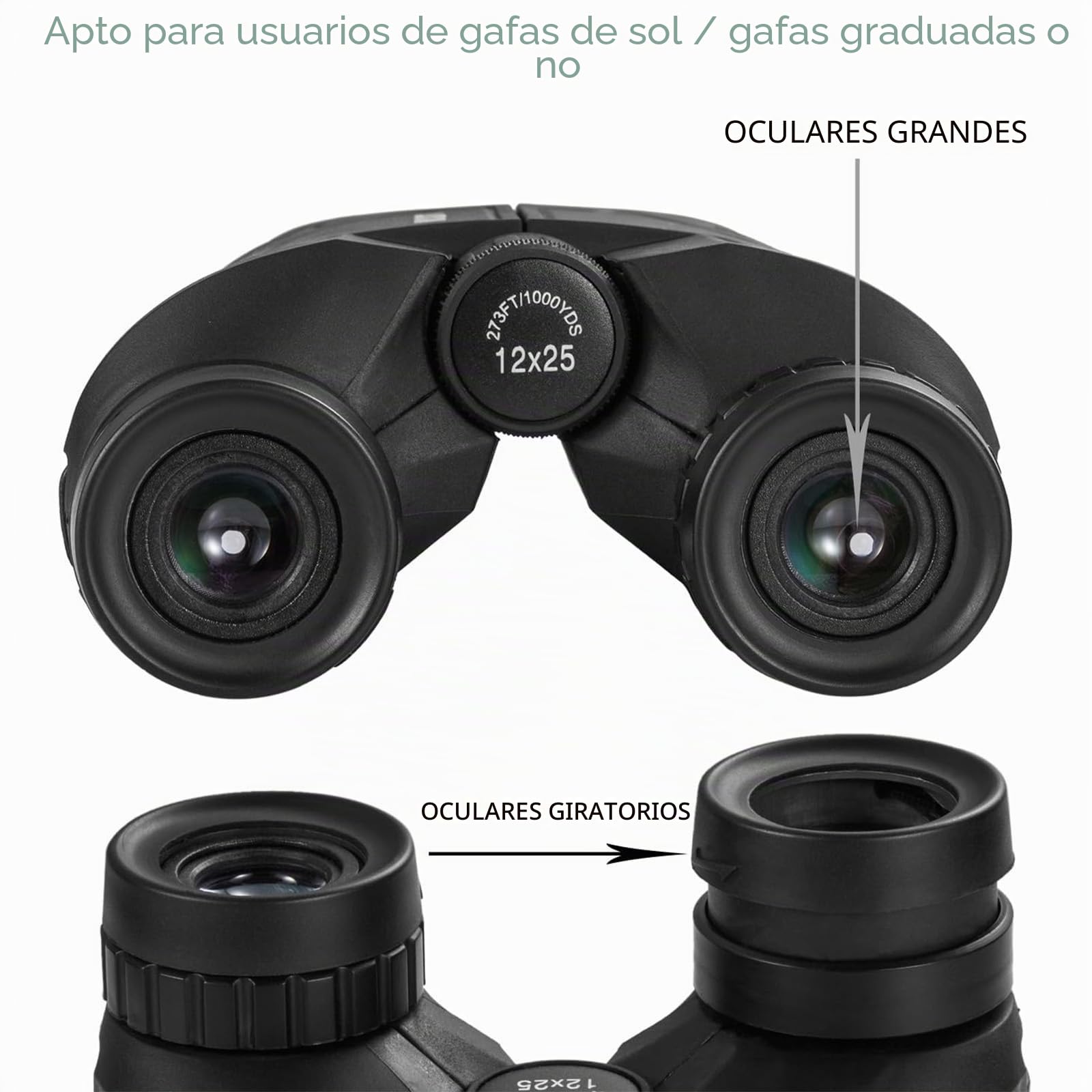 Prismáticos compactos de 12 x 25 Pulgadas con visión Nocturna con Poca luz, Gran Ocular Impermeable para Adultos y niños, prismáticos de Alta Potencia de fácil Enfoque para observación de Aves, Caza | Alta potencia, fácil enfoque, ocular grande para obser