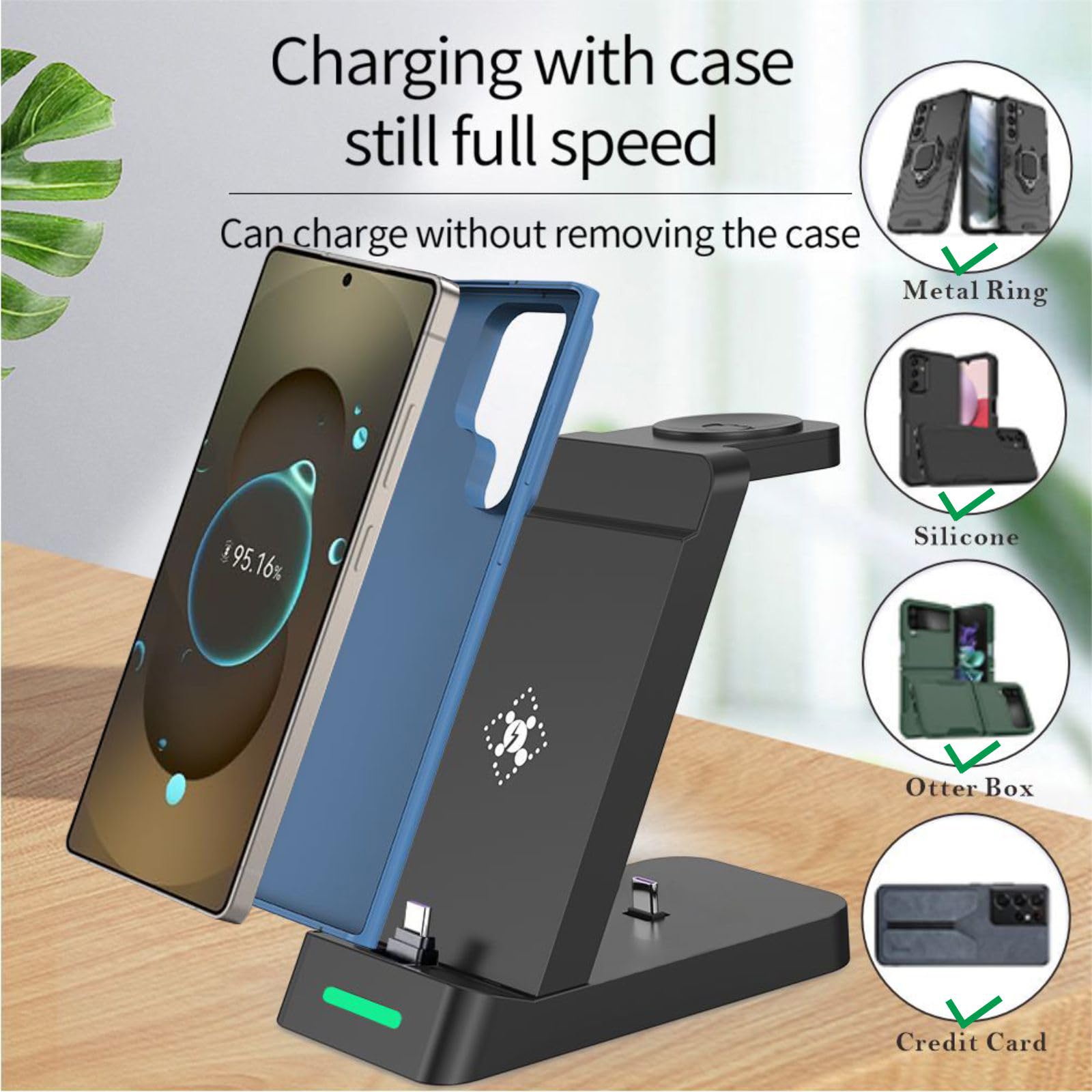 Stacja szybkiego ładowania 3 w 1 do smartfonów Samsung Galaxy, zegarków i słuchawek dousznych, bardzo szybka ładowarka USB C do Samsung Galaxy S25/S24/S23/S22/21/20/Note 20/10, Galaxy Watch Ultra 8/7