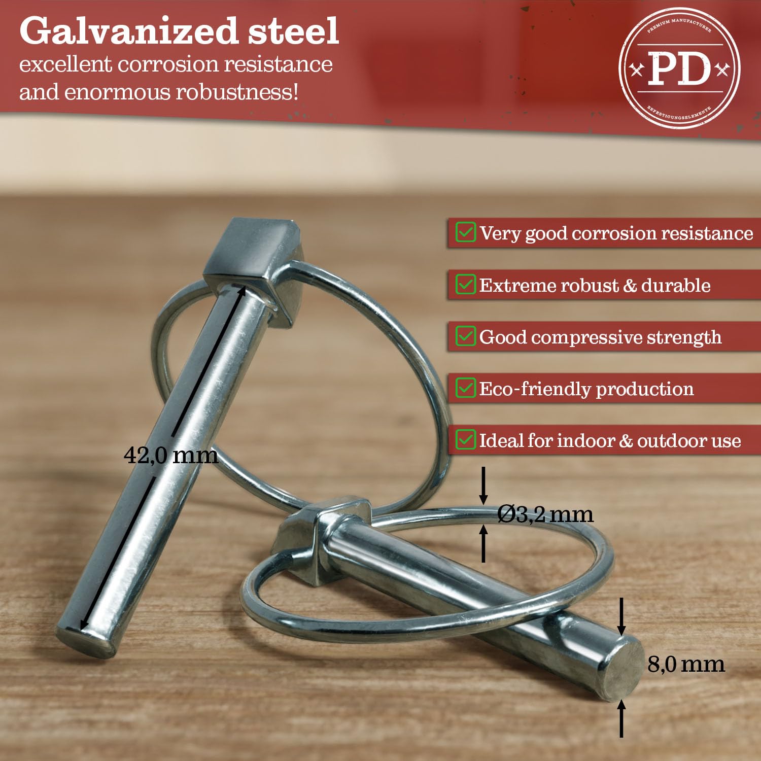 SKIR'CO 8 Pasadores De Clavija De Acero Galvanizado De 8 Mm - DIN 11023, Anillo De Bloqueo Para Agricultura, Maquinaria Y Hogar