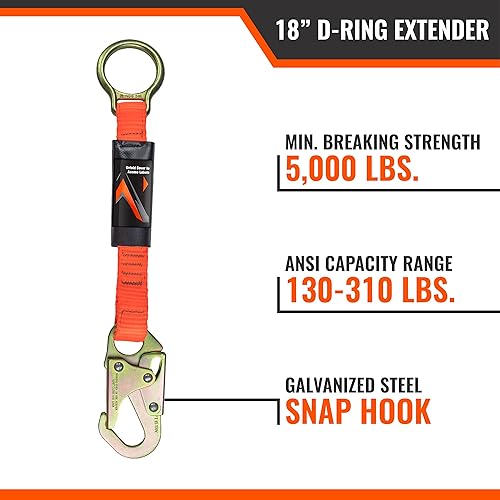Miniatura 4 de Malta Dynamics Extensor de anillo en D de 18" con gancho a presión, extensión de acero galvanizado, protección contra caídas de anillo D, para