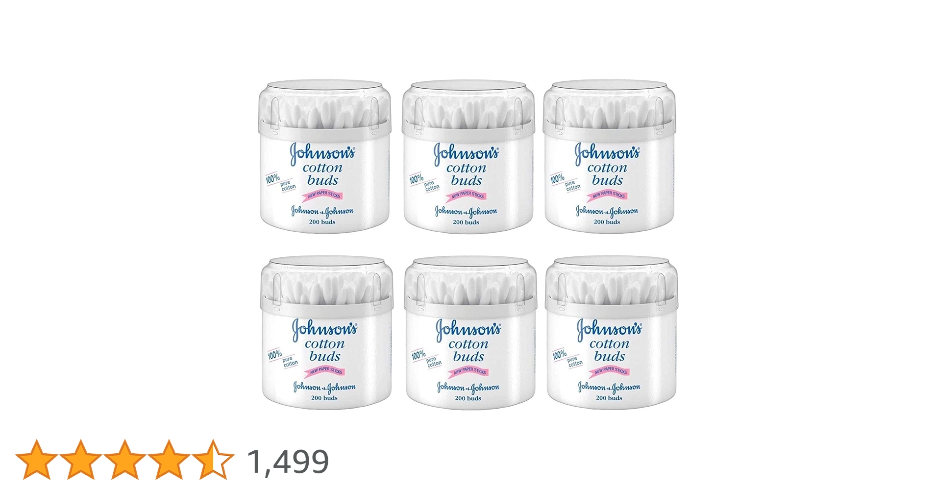 Johnson's Baby Cotton Buds (200) - Pack of 6 - Naturally