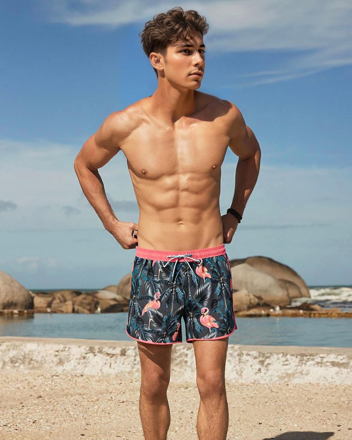 SURF CUZ Mens Swim Trunks 5" Swim Shorts Vintage Bathing Suits with Mesh Lining 80s 90s Retro Swimwear Board Shorts - Image 2