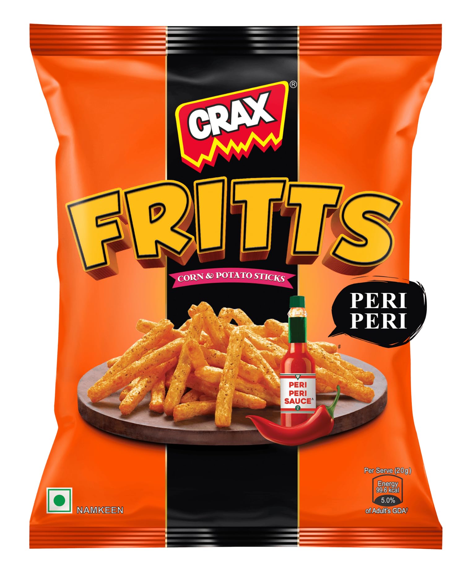 Crax Fritts Peri Peri Corn & Potato Sticks 82g | Non Fried | Peri Peri Flavour | Social Gatherings, Fun Snack | Crunchy Gourmet Snacks for Parties, Drinks, Tea & Coffee | 100% Vegetarian