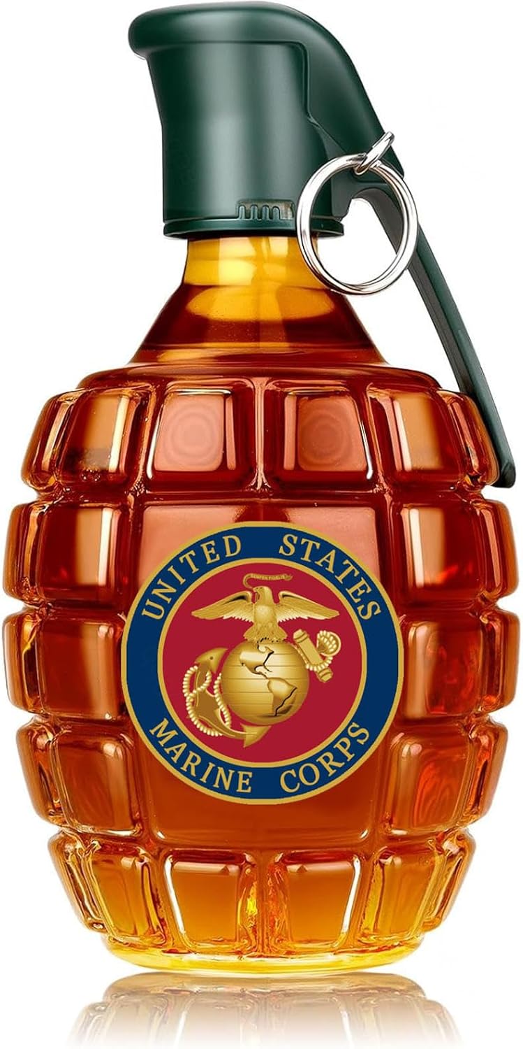 Hand Grenade Whiskey Bottle, 10 OZ Engraved Glass Hand-Grenade Shape Bottle, Collection Veteran Gifts,Army