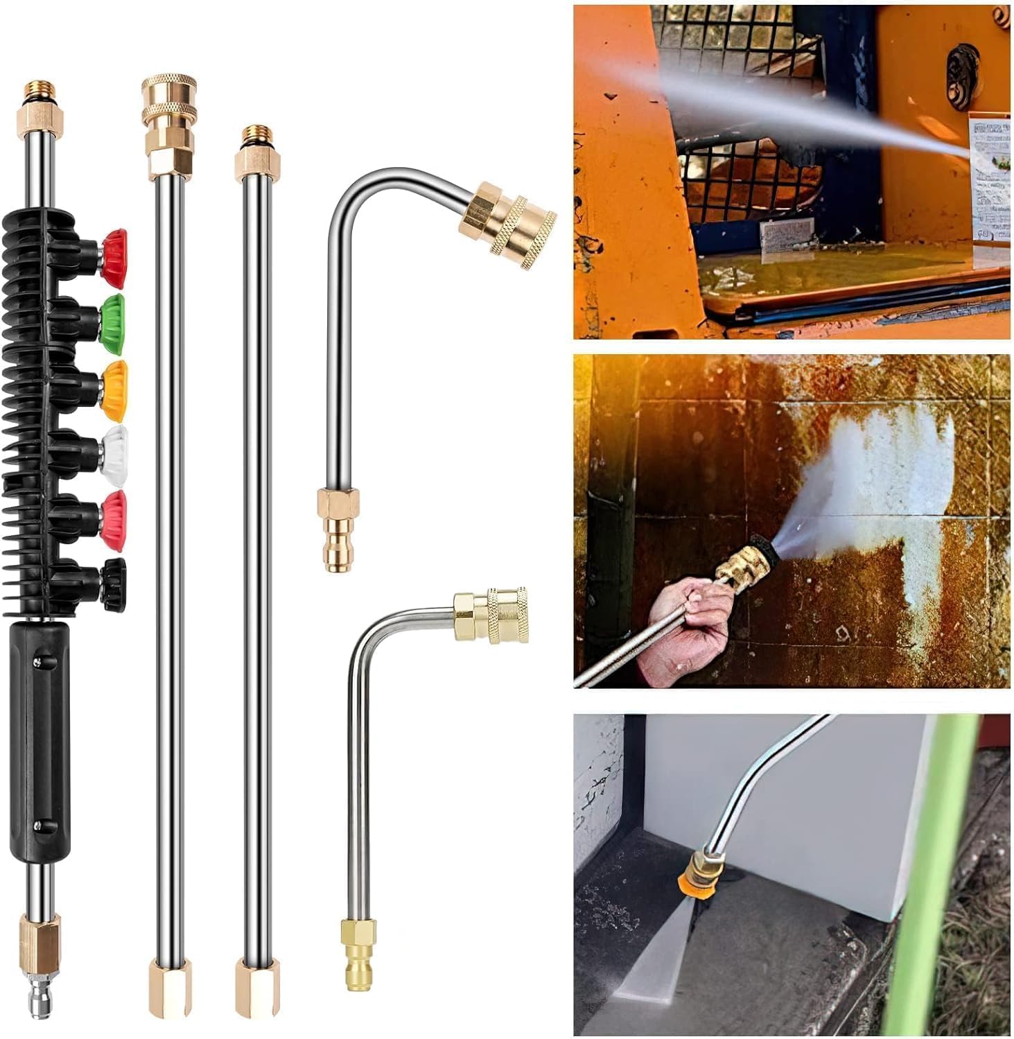 Hochdruckreiniger-Verlängerungsstab: 2 Teile-Set Mit Gerader & Gebogener Lanze Für Dachrinne & Unterboden – 4000 PSI, 1/4" Quick Connect