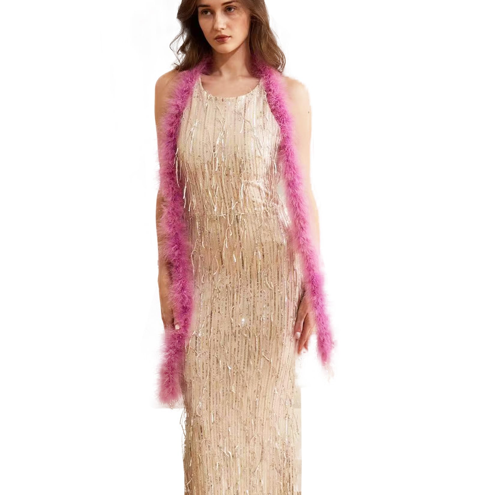 2 Yards 20g Fluffy Marabou Feather Boa for DIY Craft Sewing Trim Home Wedding Party Decoration-Rose