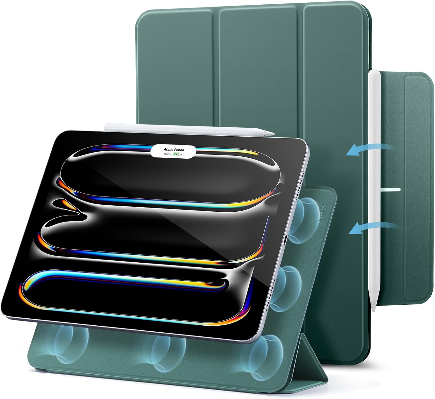 ESR for iPad Pro 11 Inch Case M4 2024(5th Gen), Strong Magnetic Attachment, Slim Trifold Stand Case, Supports Pencil Pro and Pencil(USB-C), Tough Protection, Auto Sleep/Wake, Rebound Series, Green Pro 11" (2024) Green