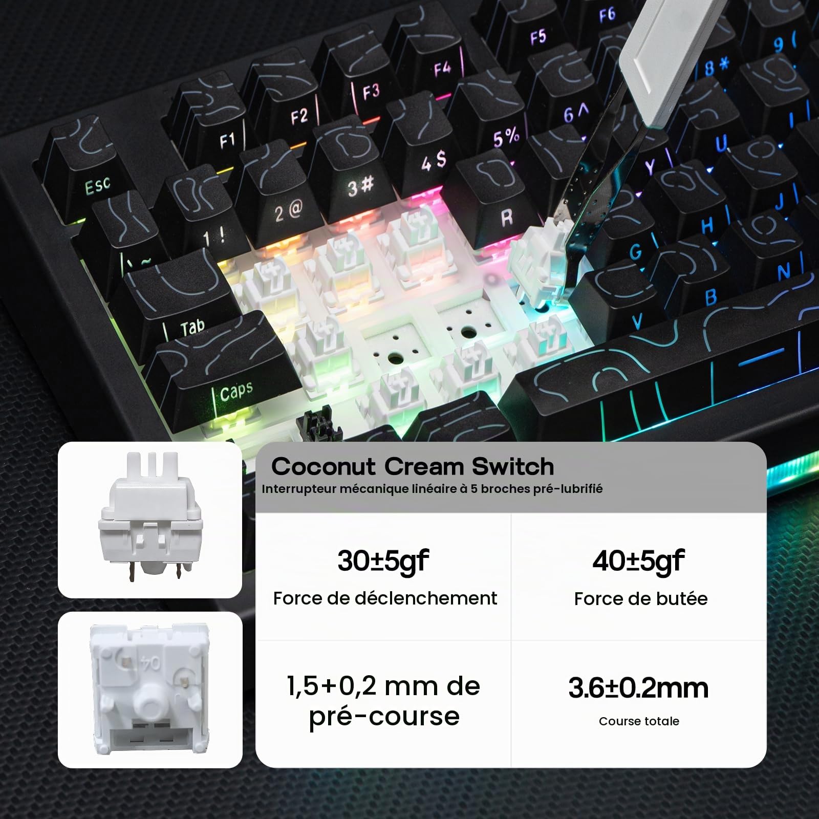 EPOMAKER AJAZZ AK820 V2 Clavier Gamer Mécanique Tri-Mode, Gros Bouton