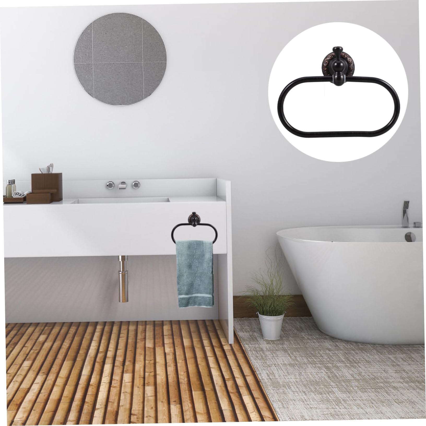 Menzola Portasciugamani Ovale Nera Anello Portasciugamani in Rame Moderno A Parete Appeso Artigianato Retrò Per Bagno Di Casa