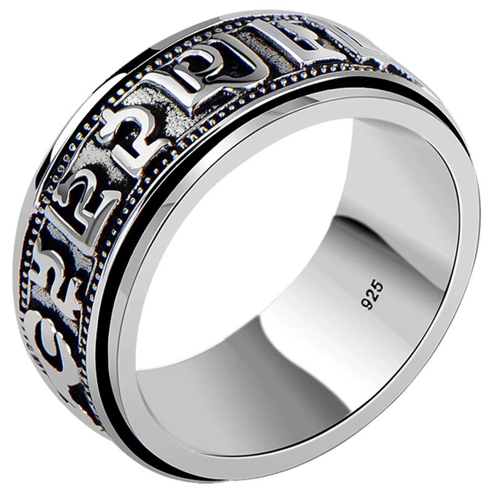 Anello da uomo, in argento Sterling S925, con spinner-mantra nero