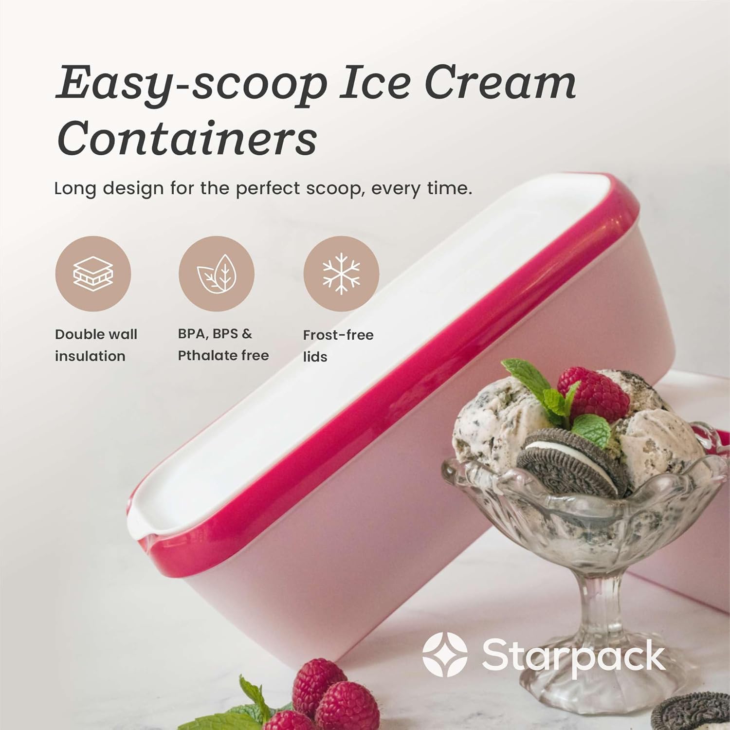 Starpack 'Inside Scoop' Ice-Cream Storage Container for Freezer (2 Pcs) - 1.5 Quart Ice Cream Containers for Homemade Ice Creams - Reusable Dessert Containers with Lids - Leak-Free Lids (Silicone) - Image 2