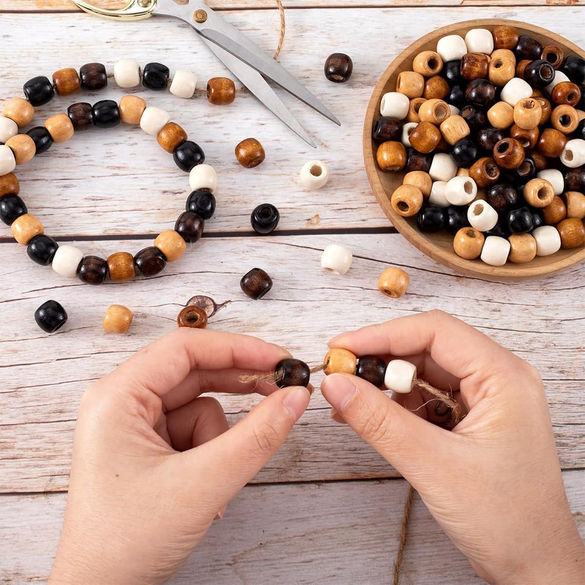 400 Pcs Large Hole Wooden Beads, 5 Colors Natural Wood Hair Bead Wooden Loose Spacer Beads for Jewelry Making Decoration Bracelet DIY Handmade - Image 2