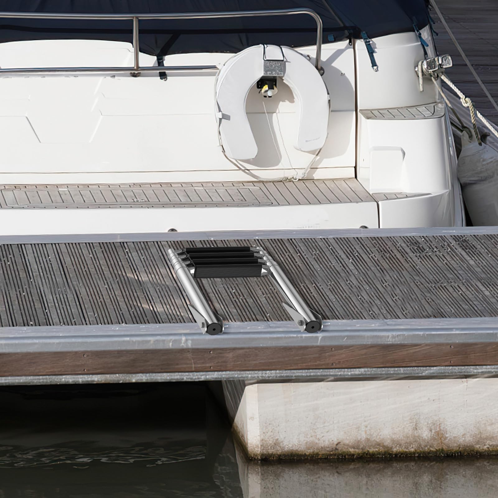 RELAX4LIFE Bootsleiter 4 Stufen, Poolleiter Edelstahl, Teleskop Badeleiter mit Rutschfesten Stufen, Tragkraft 227 kg, Teleskopleiter für Yachtdeck Schwimmbeckensteg