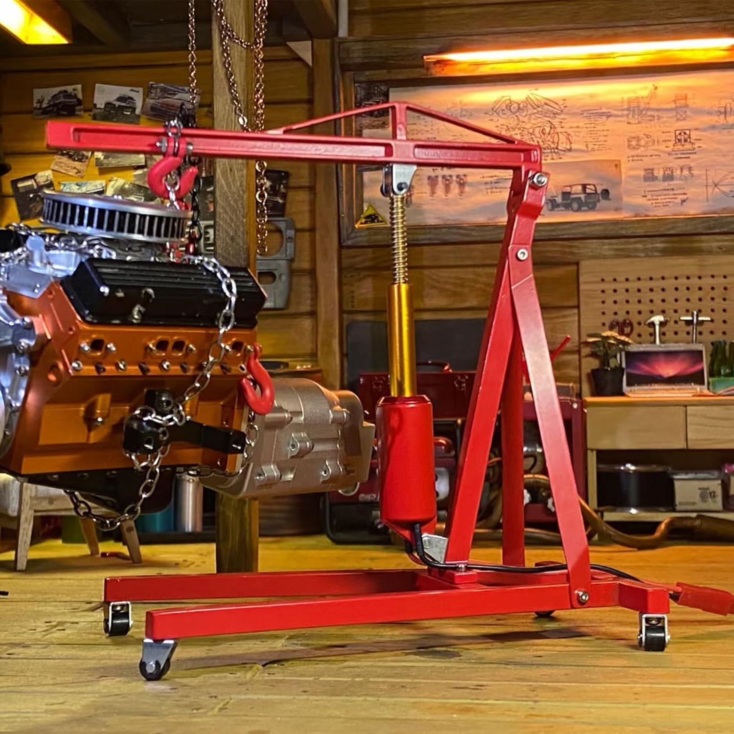RC Model Simulation Engine Crane Hanger Electric Model Car Crane Jack Universal for 1/8 1/10 Scale Remote Control Vehicles (Red)