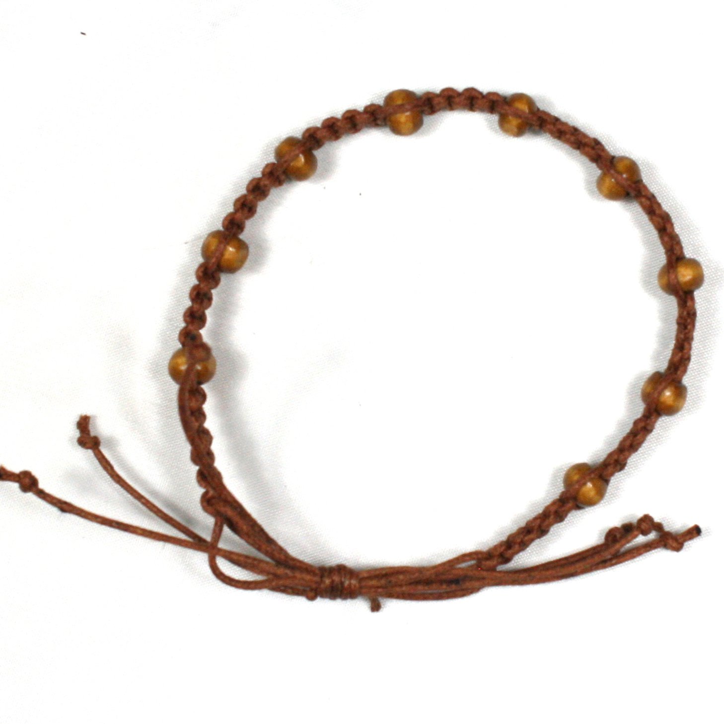 Mens / Ladies Surfer Wooden Bead Adjustable Macrame Bracelet (Chestnut cord)