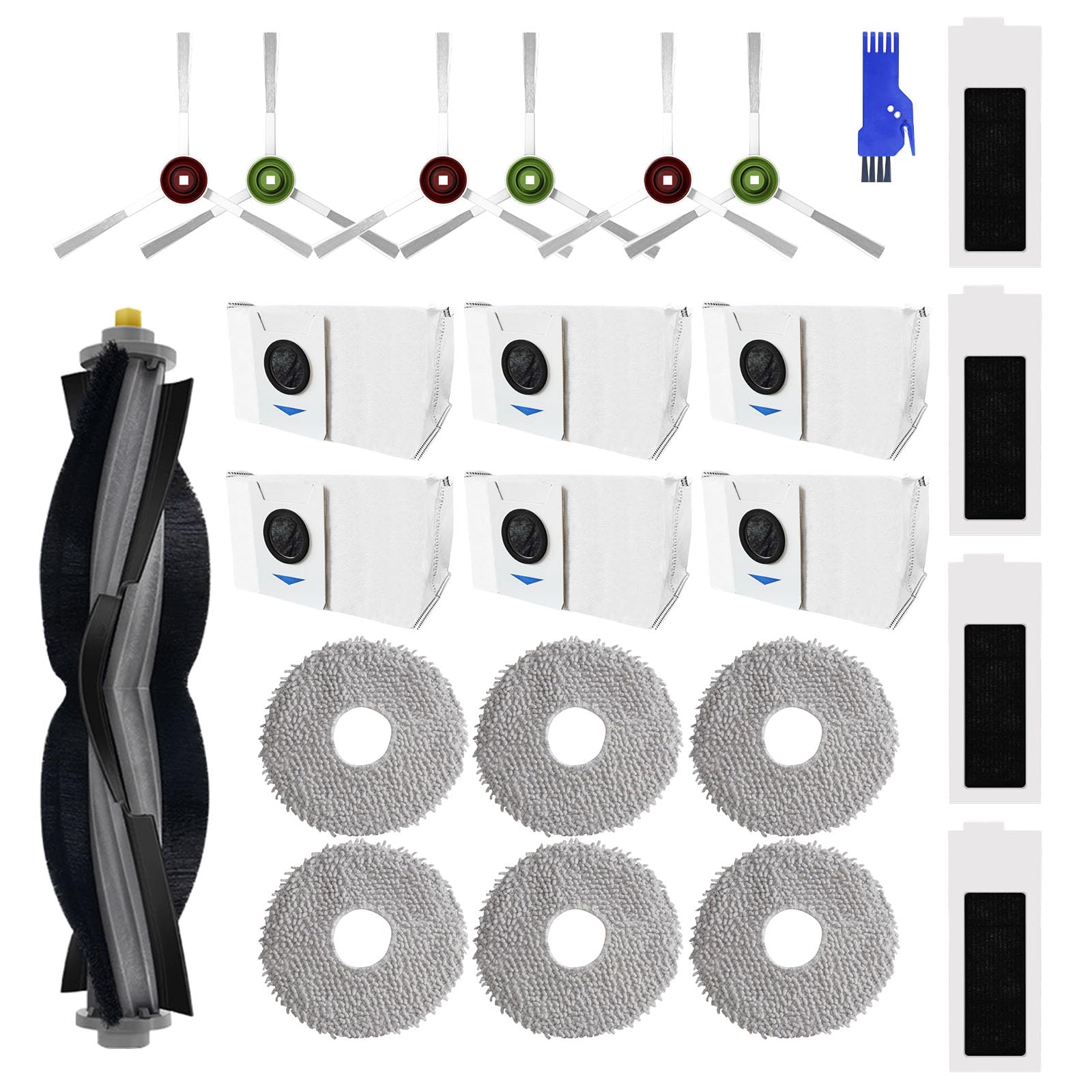 24PCS Replacement Parts Accessories Kit for Ecovacs Deebot T20 Omni/Max/Pro Robot Vacuum Cleaner with 1X Main Brush, 4X Hepa Filters, 6X Mop Pads, 6X Side Brushes, 6X Dust Bags (T20 Omni Max)