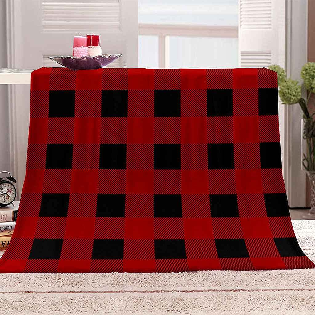 Couverture polaire en flanelle à damier rouge et noir pour lit et canapé, 150x200cm