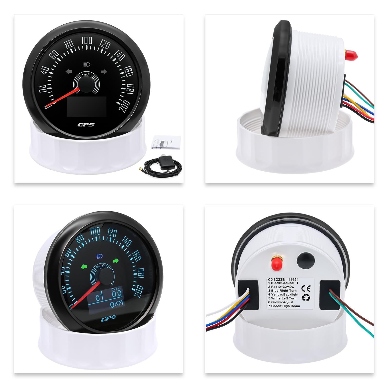 Tachimetro GPS da 85 mm, 0-200 km/h, impermeabile, per chilometri da viaggio COG, per auto, camion, moto, 7 colori retroilluminati