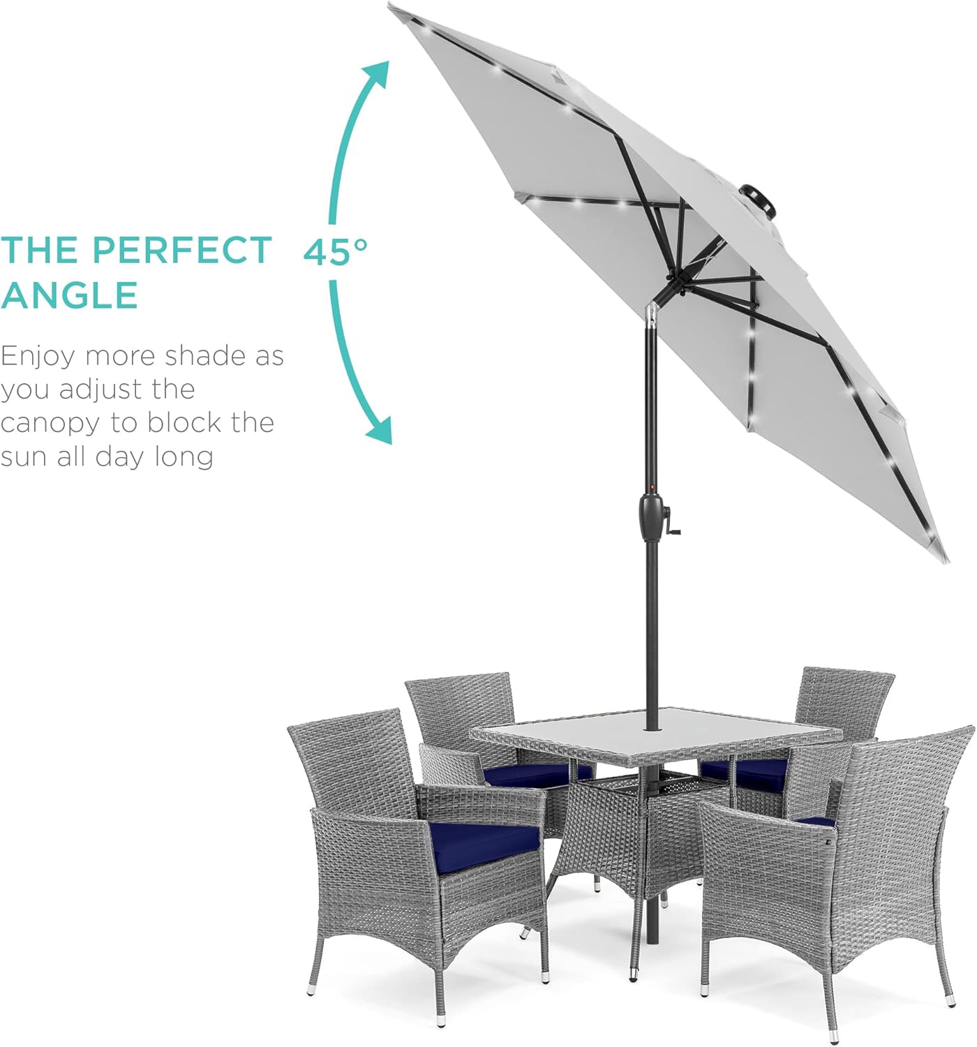 Best Choice Products 7.5ft Outdoor Solar Market Table Patio Umbrella for Deck, Pool w/Tilt, Crank, LED Lights - Fog Grey