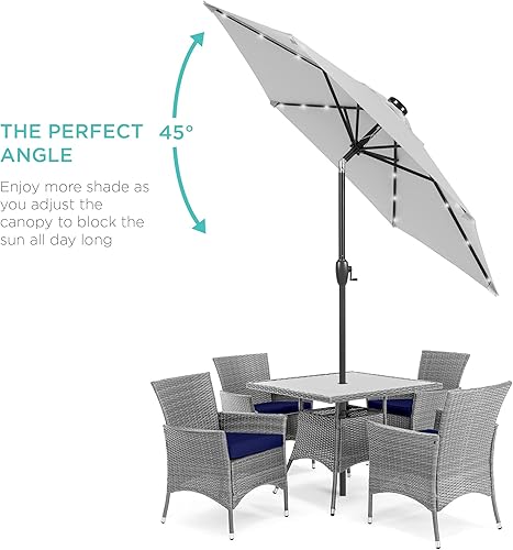 Vista 423 de Best Choice Products - Sombrilla solar de 7.5 pies para exteriores, patio, mesa, mercado, terraza, piscina con inclinación, manivela, luces LED