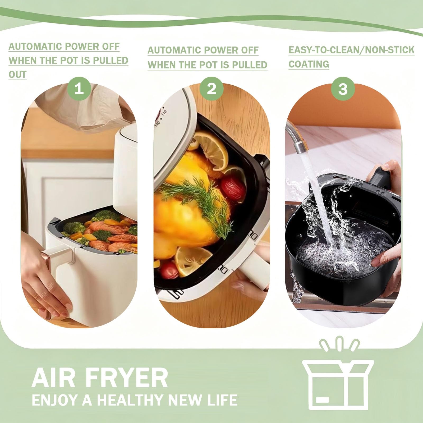 Freidora De Aire De 5 litros con Doble Mando 1200 W, Sin Aceite