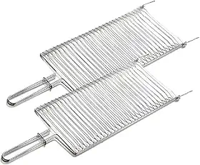 Grelha Dupla Folha Grande Churrasco Peixe Frango Linguiça Aço (2, CROMADO)