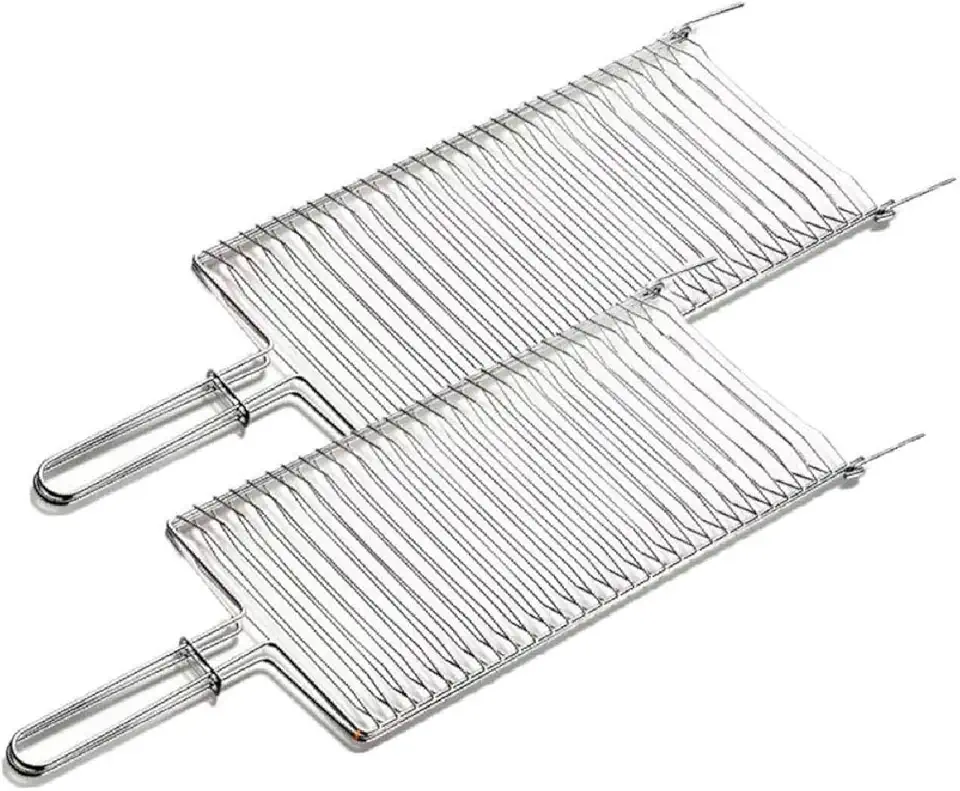 Grelha Dupla Folha Grande Churrasco Peixe Frango Linguiça Aço (2, CROMADO)