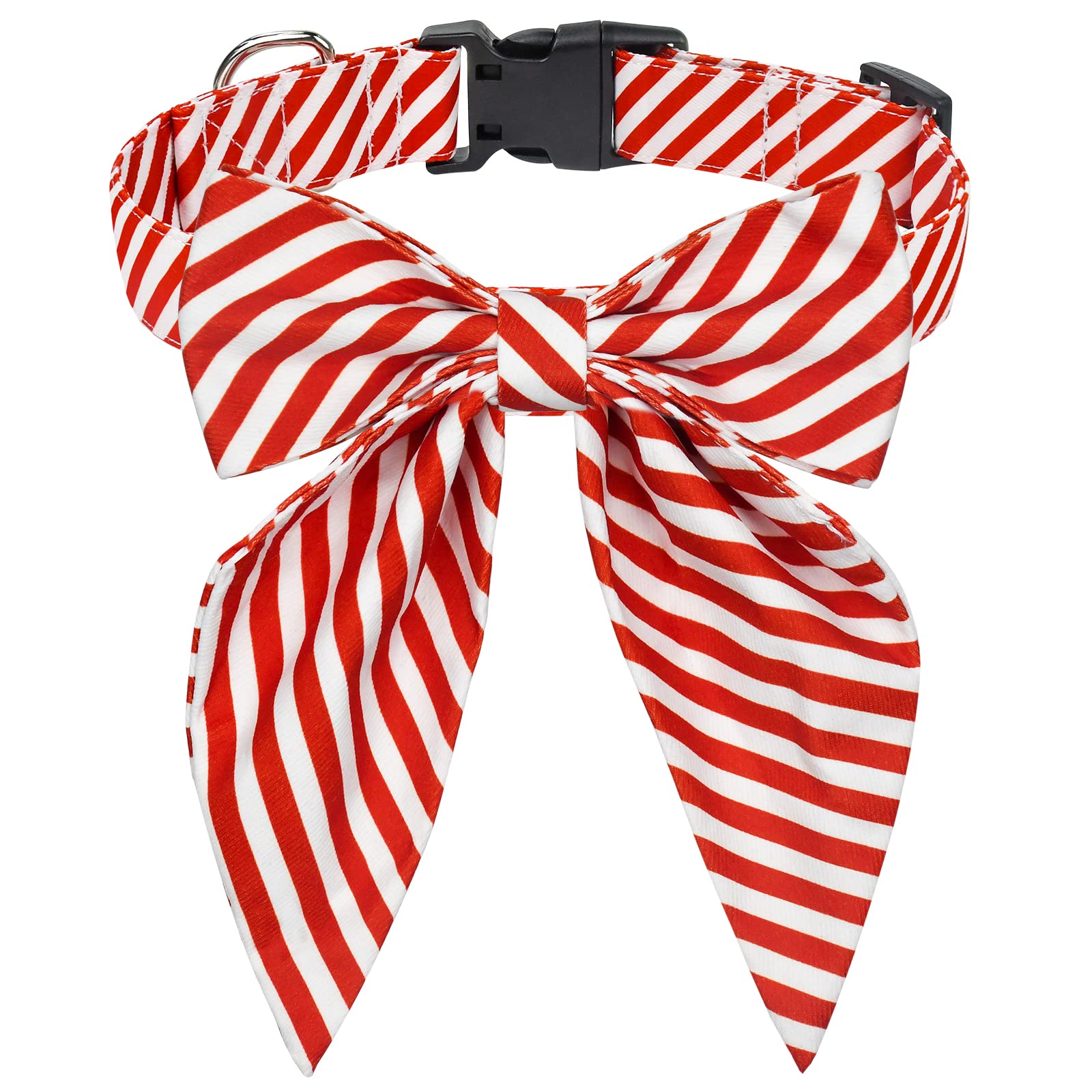 Malier Christmas Dog Collar with Bowtie, Classic Red Stripe Dog Christmas Collar for Girl and Boy, Cute Adjustable Dog Collars Puppy Collar for Small