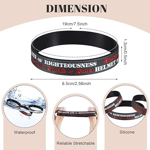 Miniatura 2 de Kathfly 60 pulseras de silicona de Armadura de Dios Efesios 6 10-18 de goma con versículos bíblicos motivacionales, inspiradores cristianos,