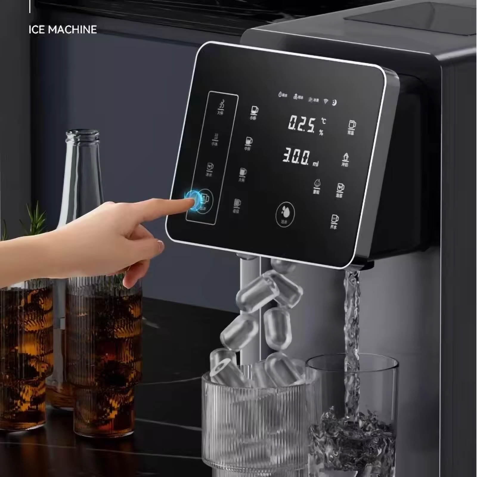 Máquina for hacer hielo en encimera con dispensador de agua fría y caliente, bandeja de hielo cerrada de 9 cubitos, calentamiento instantáneo de 2100 W, modos de té de 45 °C y 85 °C
