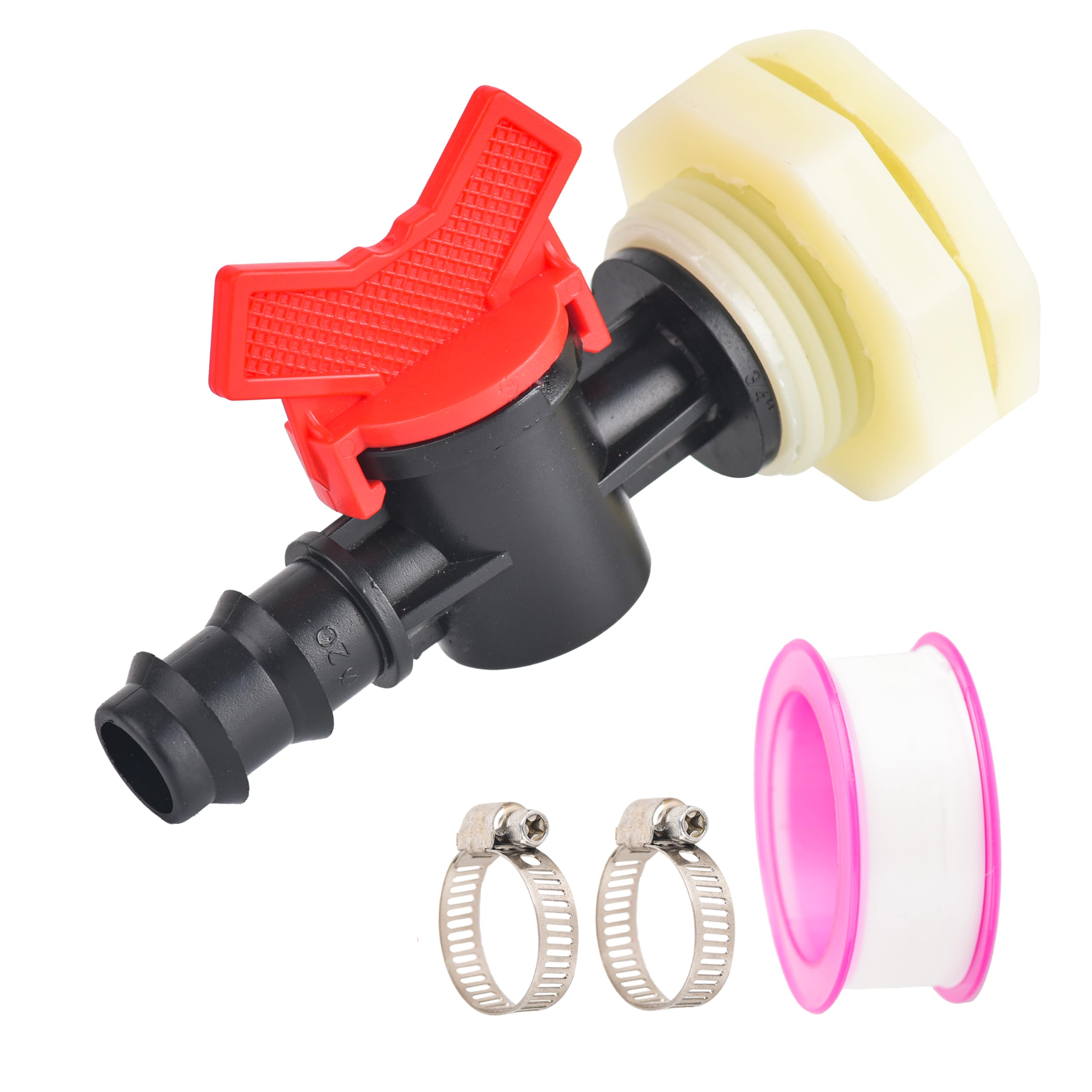 Rain Barrel Diverter Kit, Rain Barrel Switch Valve, Hose Barb Adapter Fit 5/8 Inch (ID 16mm) Hose, Pipe Clamps, Thread Seal Tape