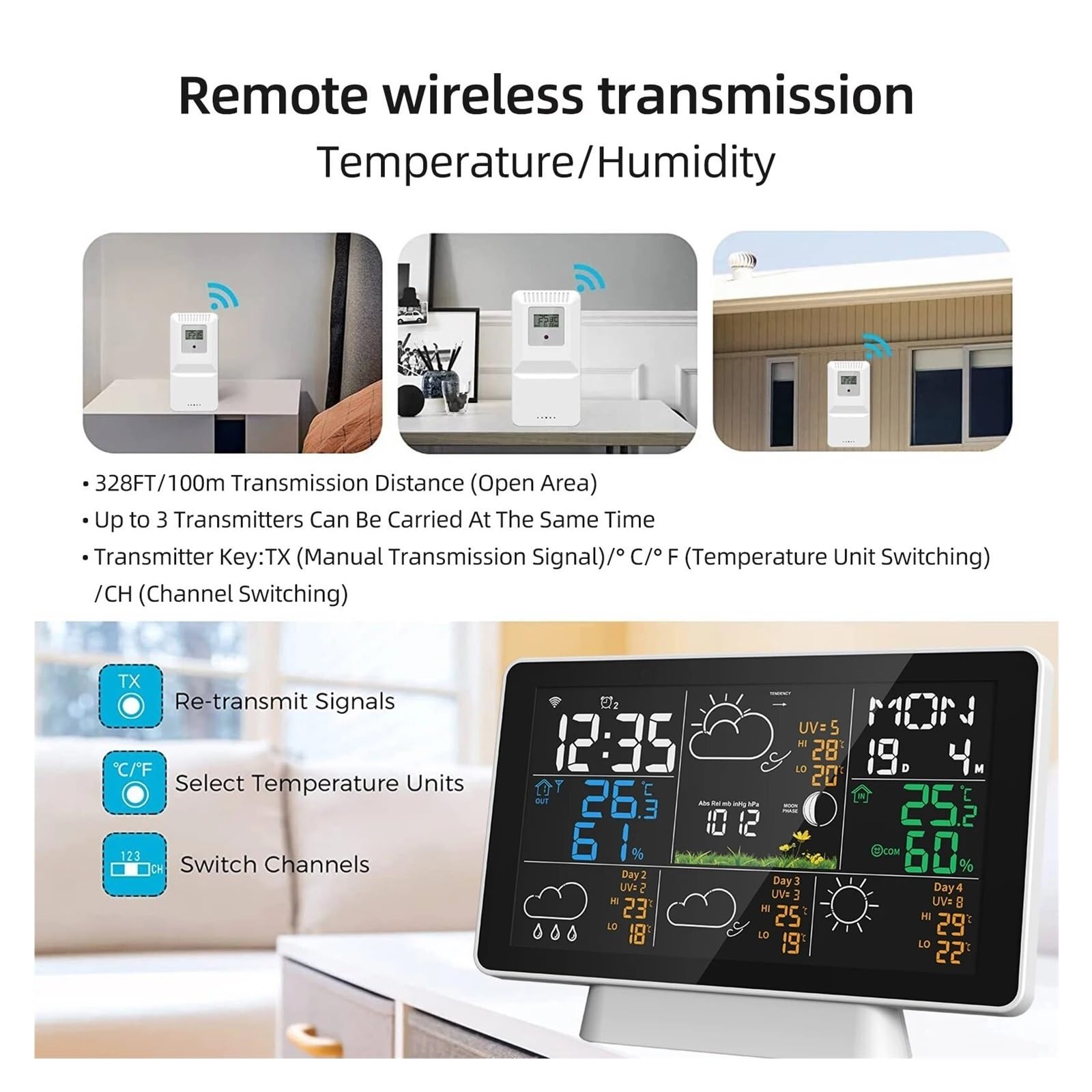 Tuya WIFI 7.5 ''wyświetlacz Termometr Higrometr Stacja Pogodowa Kryty Odkryty Deszcz/miernik Wiatru Prognoza Pogody Higrotermograf Dokładny Szybki Monitorowanie Czasie Rzeczywistym