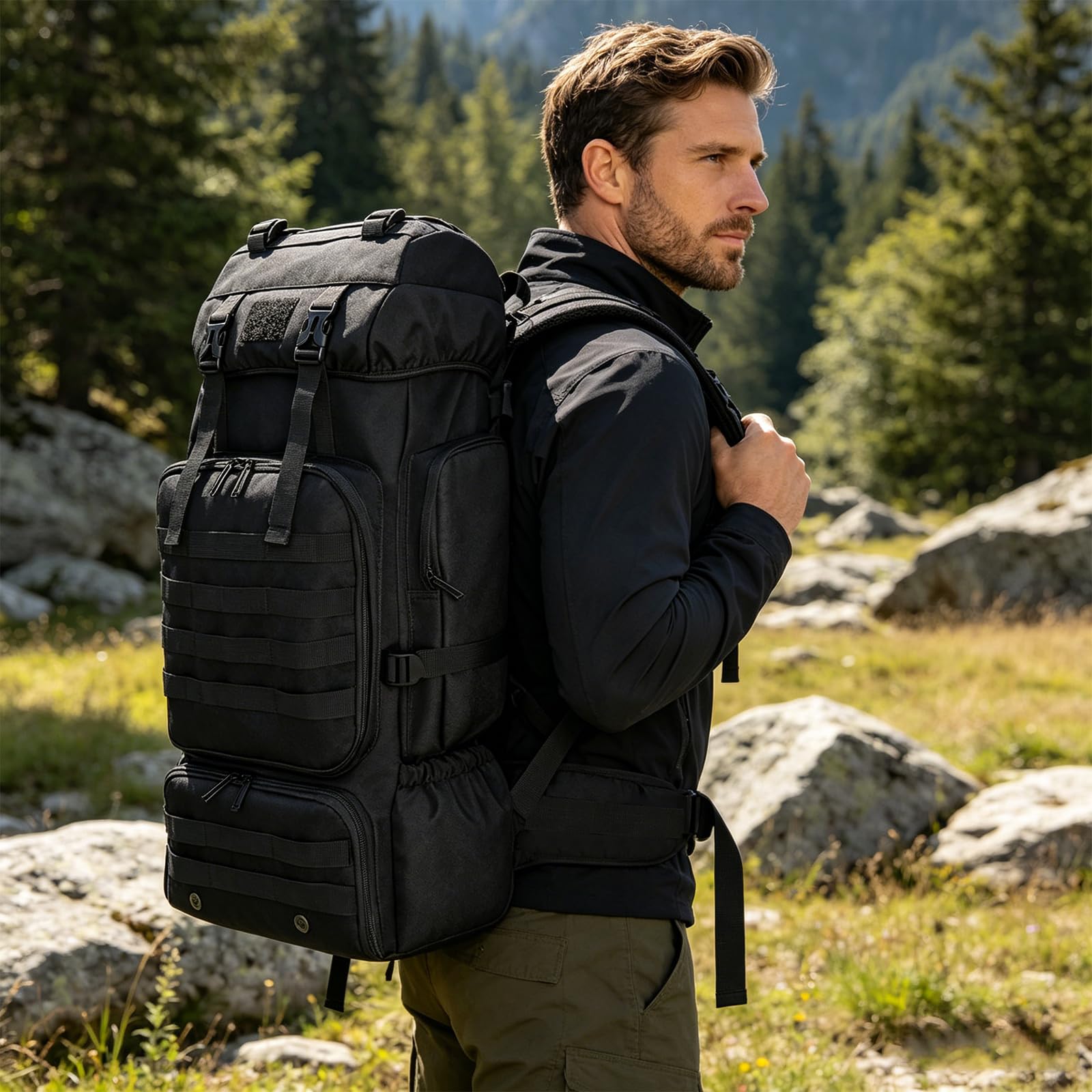 80L 100 litri Zaino Escursionismo Campeggio Zaino, Uomini Outdoor Viaggi Arrampicata Zaino Alpinismo Trekking Zaino, 80l nero con tasca per scarpe