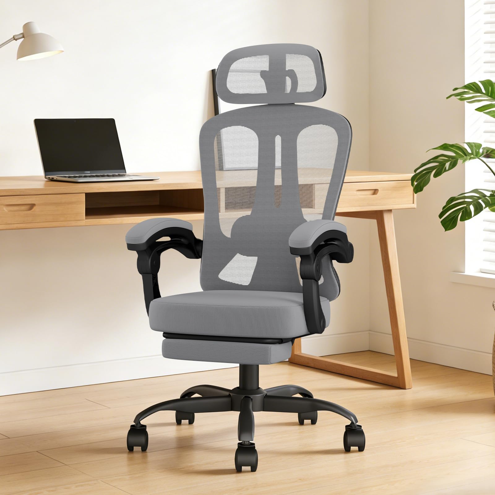 WUPY Mesh Ergonomic Office Chair with Footrest, Computer Chair for Home