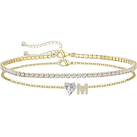 Gold Initial Ankle Bracelets for Women Waterproof 14K Gold Filled Layered Anklets f...