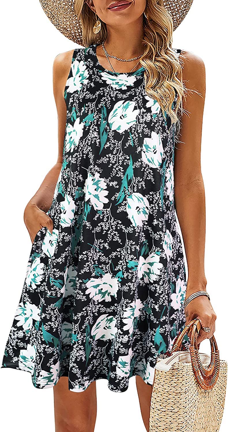 Wantonfy Vestidos Casual para Mujer Manga Corta con Bolsillos Elegante Vestido Casual Vacaciones