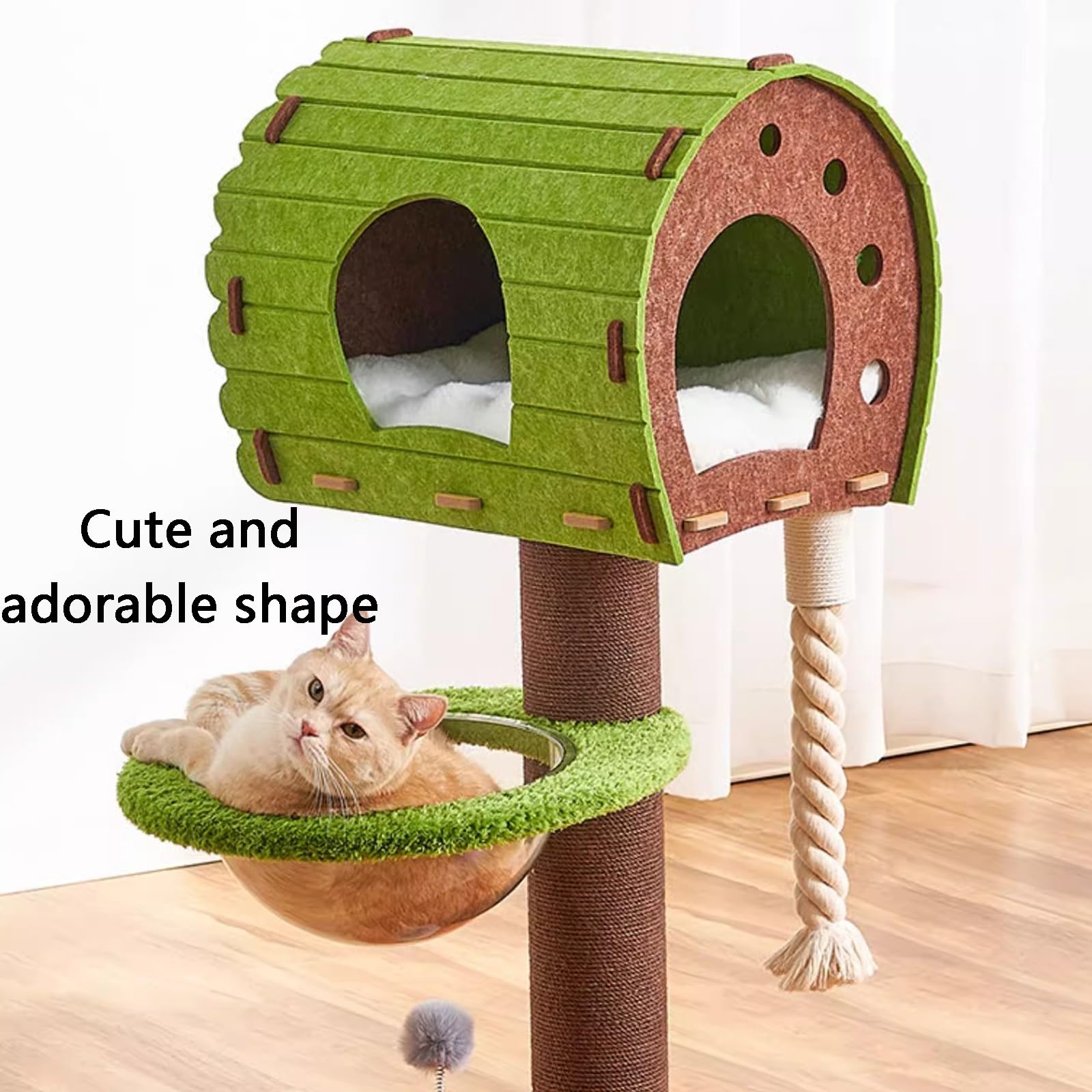 Torre per Gatti, Albero Tiragraffi, Tiragraffi per Gatti Piccoli, Tiragraffi Verde Da 102 Cm, Torre per Gatti Dall'estetica Moderna Con Nido Gatti, Capsula Spaziale E Palla Sospesa, Per Gatti Interni(