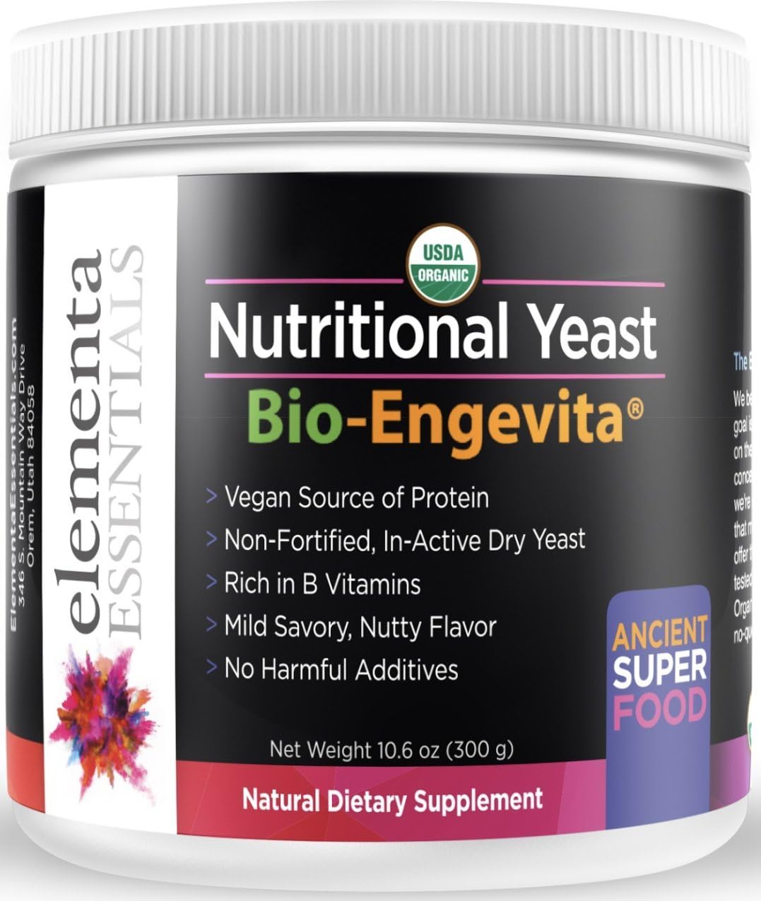Elementa Essentials Organic Non-Fortified Nutritional Yeast Powder 300 Grams, Gluten Free