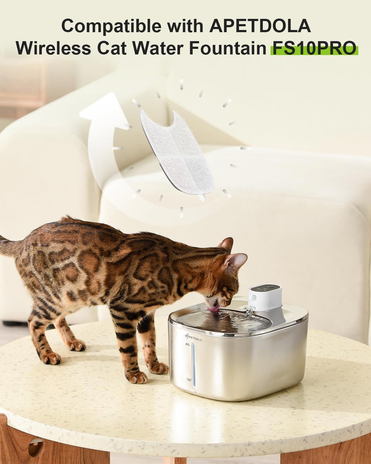 Filtro inalámbrico para fuente de agua para gatos, paquete de 8 filtros con 32 esponjas de prefiltro para fuente de gato de acero inoxidable de 135 onzas líquidas, filtros de repuesto de 6 capas para fuente de mascotas, funciona con pilas 2