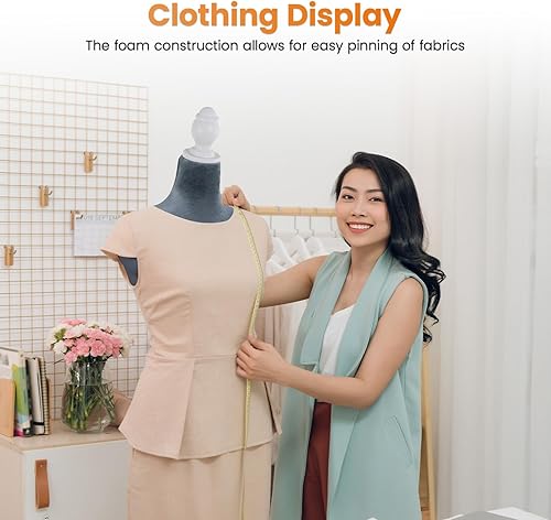 Miniatura 17 de Forma de vestido de maniquí, modelo de vestido femenino, cuerpo de maniquí con pantalla de torso, 53-67 pulgadas, soporte de trípode ajustable