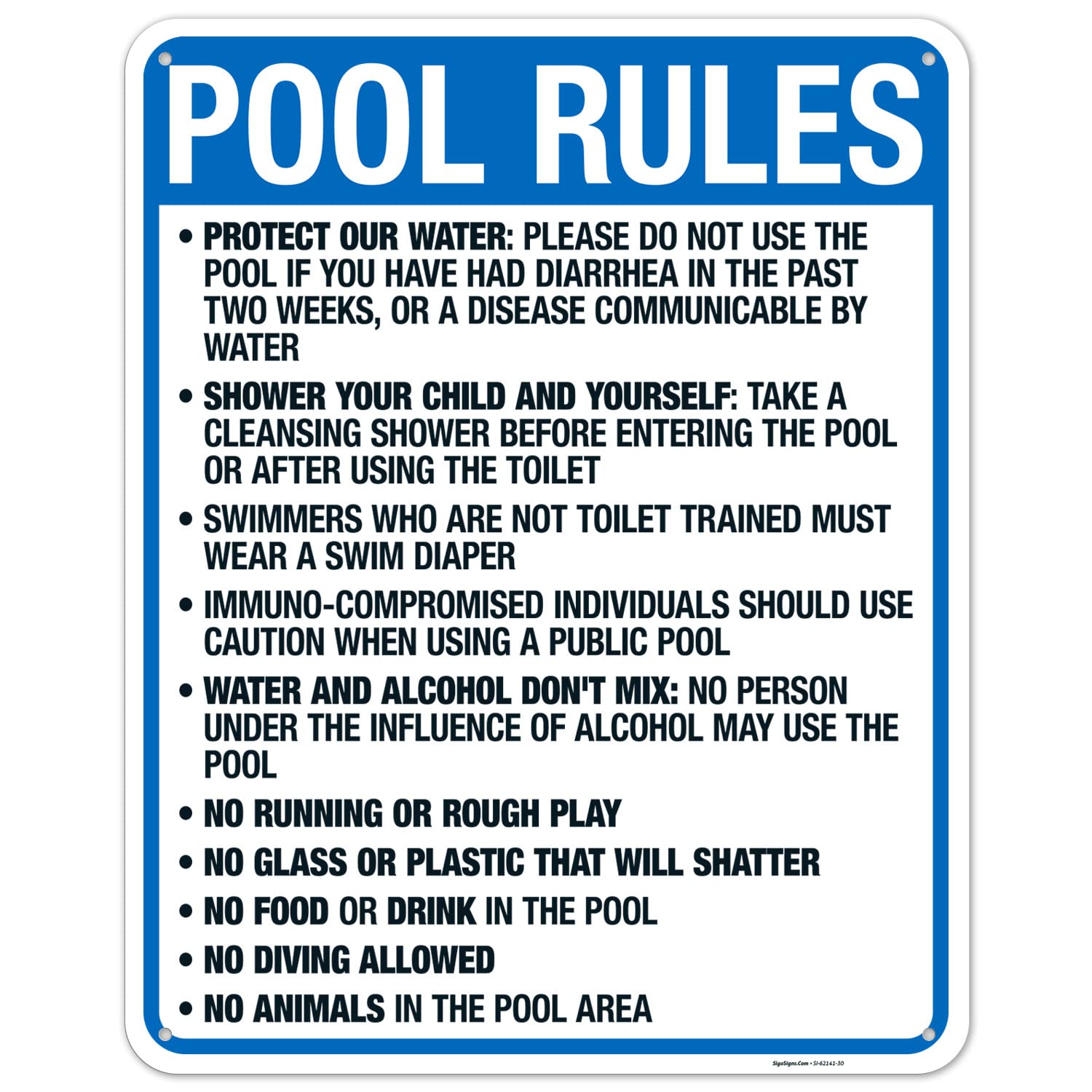Oregon Pool Rules Sign, Complies with State of Oregon Pool Safety Code, 18x24 Inches, 55 mil Thick HDPS (High Density Polystyrene), Made in USA
