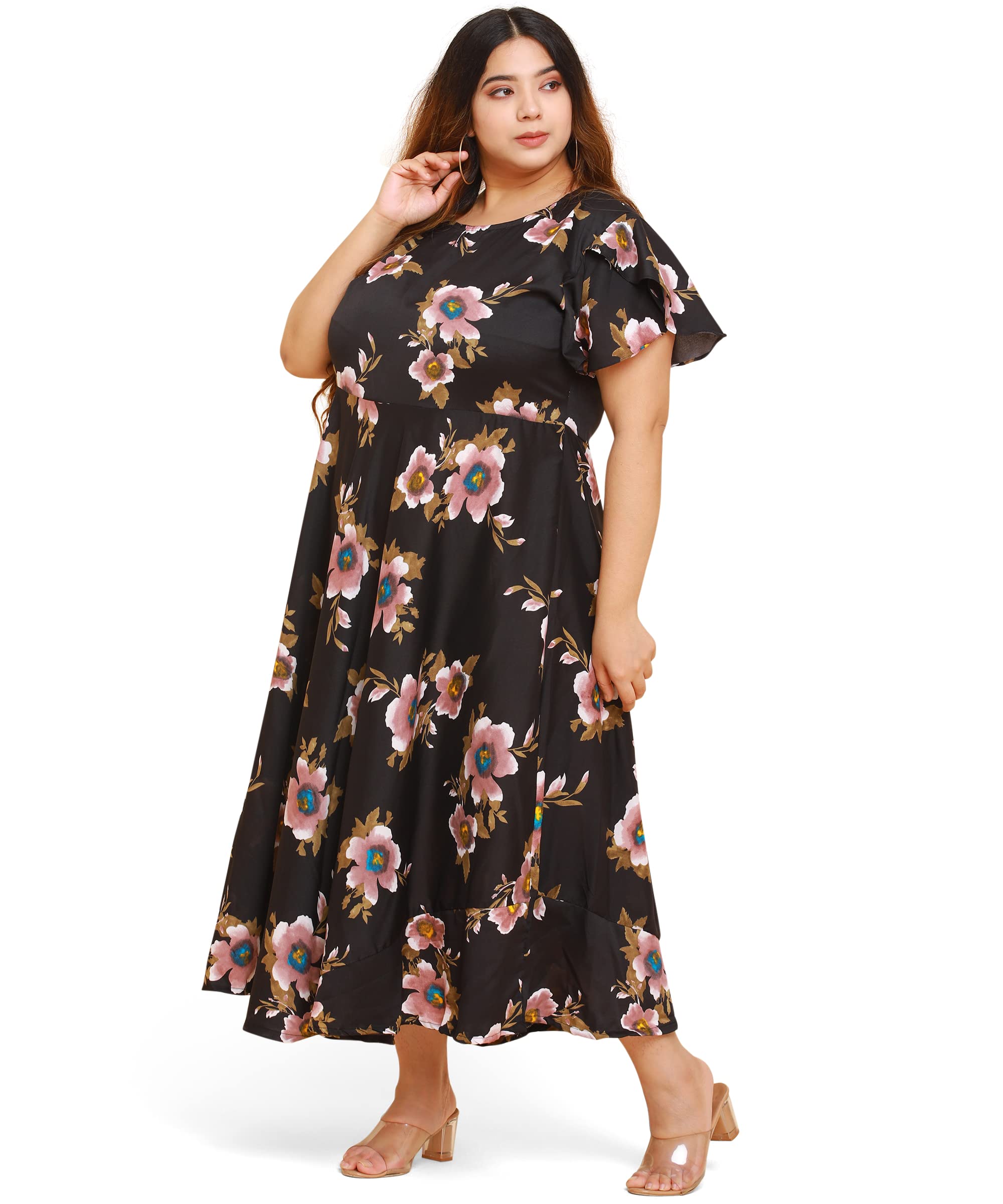 Oomph Women's Western & Fusion Wear Crepe A-Line Maxi Dress - Black