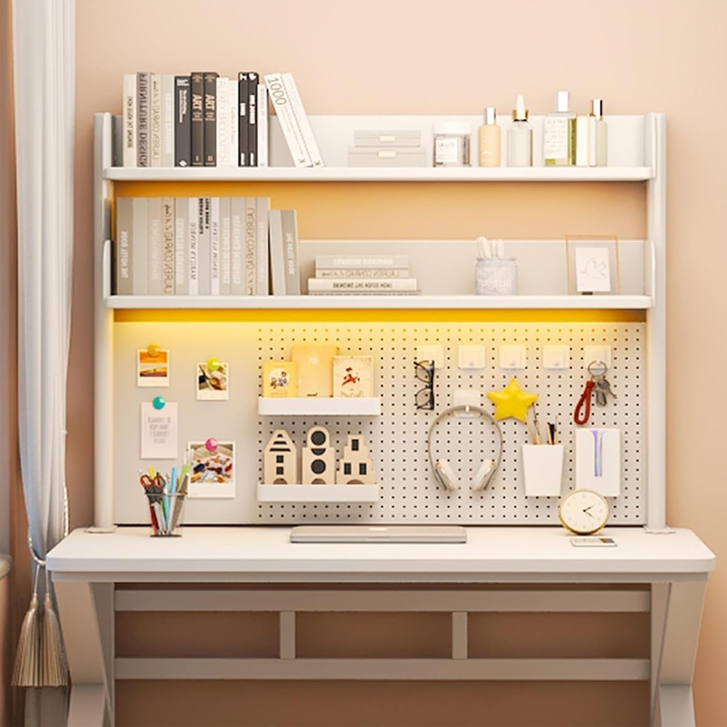 Schreibtisch-Organizer zum Klemmen, 2-stöckiges Aufbewahrungsregal mit Stecktafel, kein Bohren, Karbonstahl, Zubehör für Gaming und Heimbüro, platzsparendes Design
