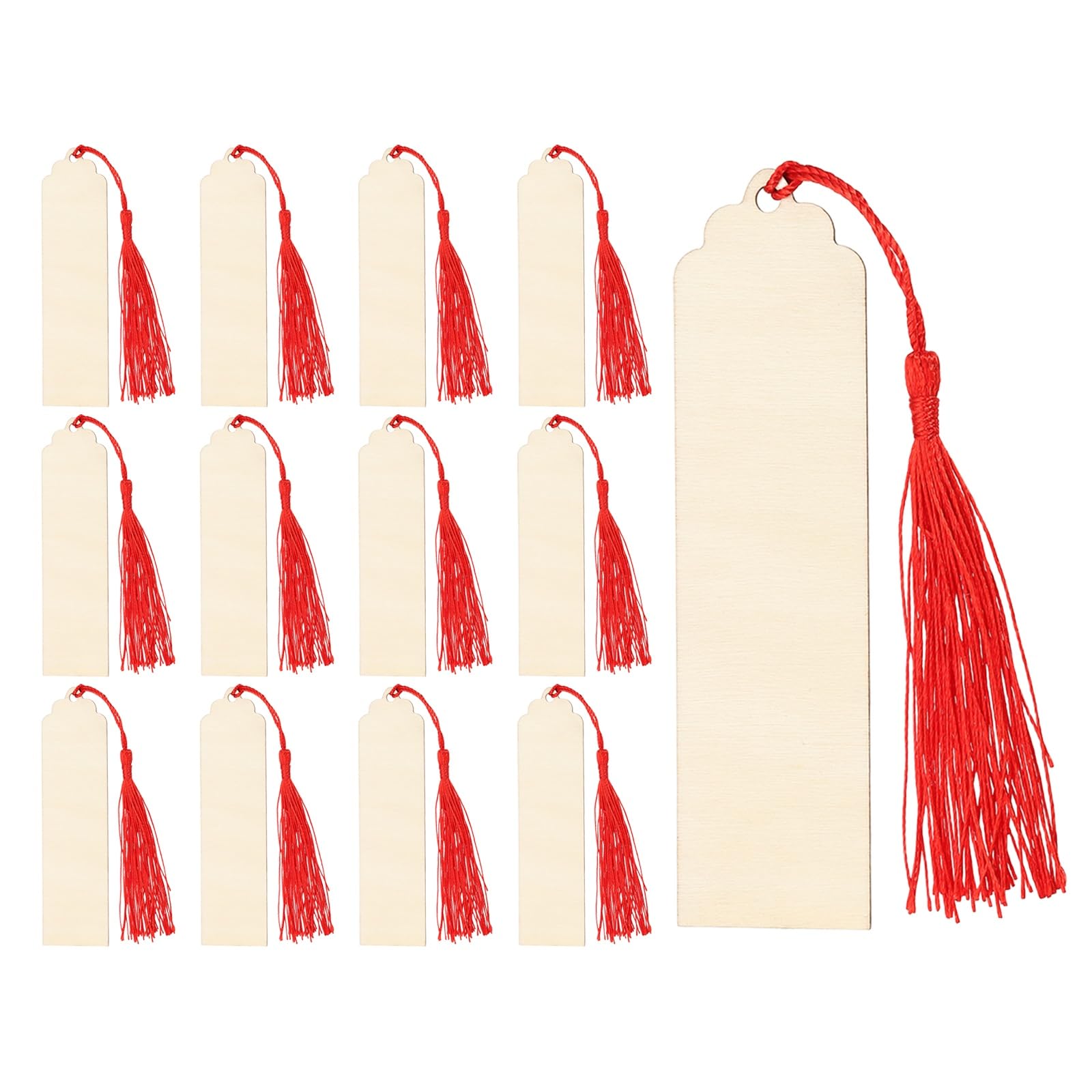 sourcing map 50 Pcs Unfinished Wooden Bookmarks, Pointed-Headed Wavy Blank DIY Bookmarks with Holes and Tassels for DIY Crafts Christmas Wedding Party Birthday Decoration