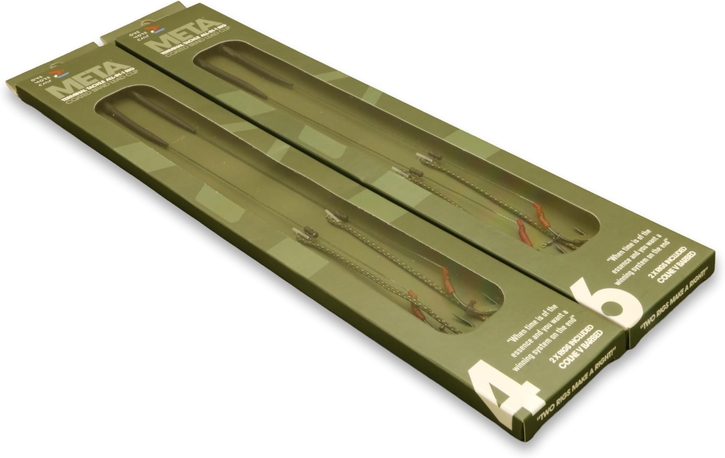 OMC META All-In-1 Coated Braid Lead Clip Rig - Pre Tied Carp Rig | Ready Tied Terminal Tackle with Leadcore and QC Swivel - 2 Rigs per Pack in Barbed and Barbless